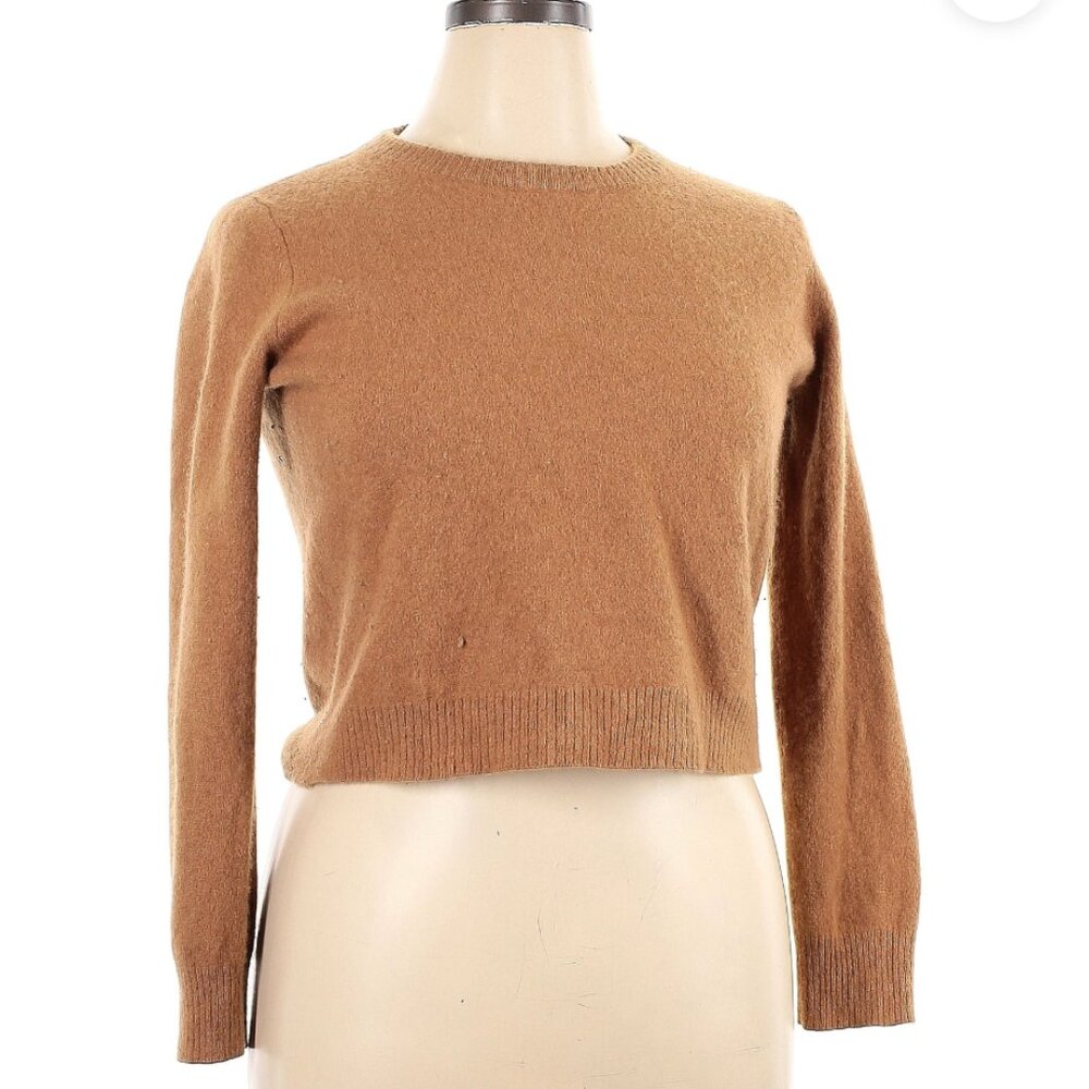 Reformation Cashmere Sweater XL Camel Tan Cropped Crewneck Recycled Cashmere